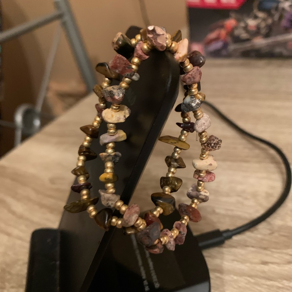 Tiger Eye and Leopard Skin Jasper faux gold set